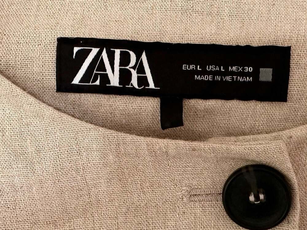 Zara Beige Linen Blend Cropped Jacket with Striped Cuffs - Picture 4 of 4
